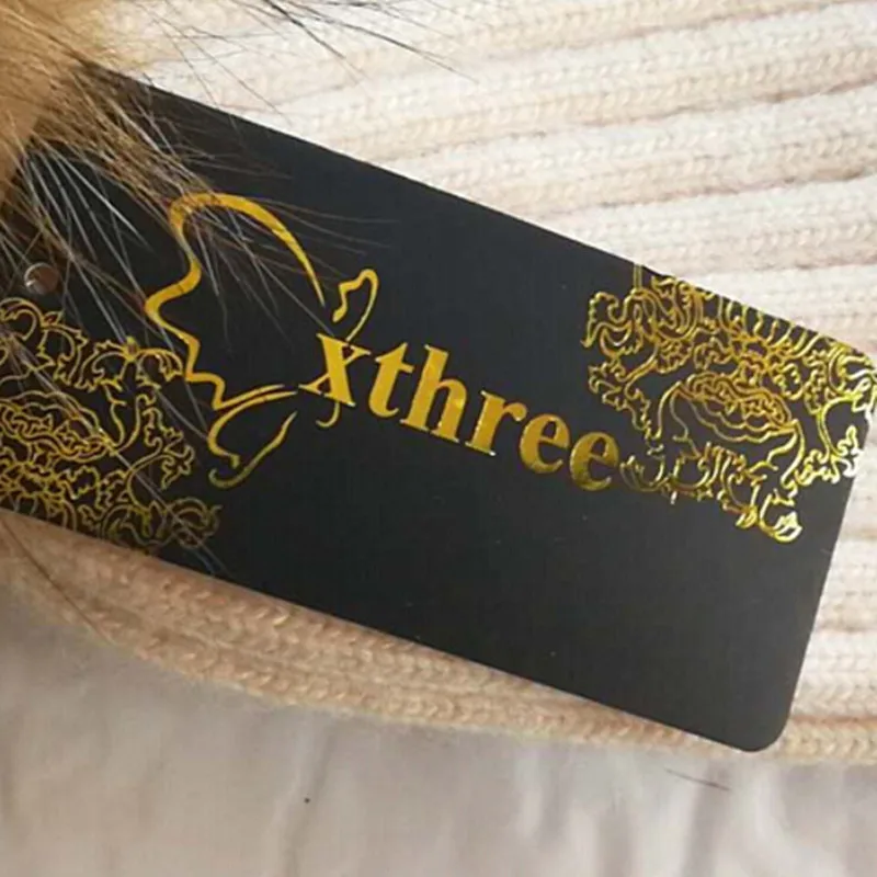 Женская Зимняя Шапка-бини Xthree шапочки с помпоном из натурального меха енота