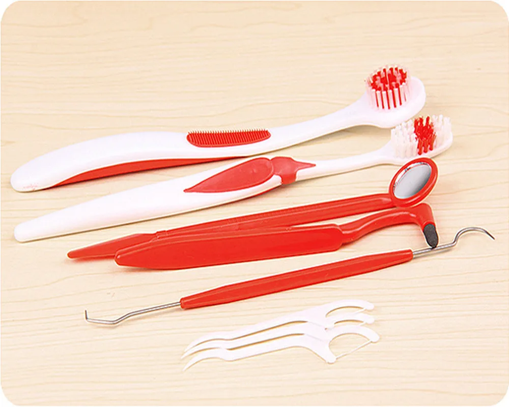 8Pcs/Set Oral Hygiene Care Teeth Brush Kit Mirror Pick Tooth Stain Eraser Tartar Remover Dental Floss Tool Protect | Красота и