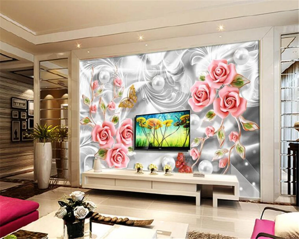 Beibehang papel de parede Silk beads flower embossed flowers murals background wall home decoration living room 3d wallpaper |