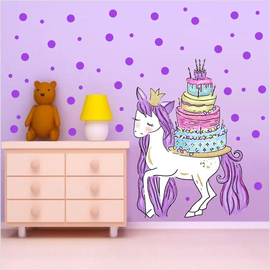 Волшебный цвет подарок с Unicorn коробка день рождения торт стикер на стену для