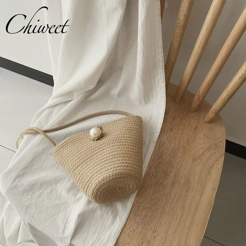 Дизайнерская Плетеная соломенная сумка-ведро с жемчужинами женские сумки летние