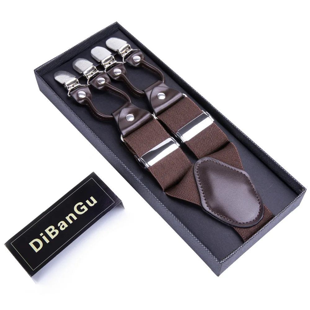 DiBanGu New Men's Leather 6 Clips Brown Solid Braces 3.5cm Width Suspenders/Suspensorio For Male Adjustable Belt Straps JZ-011
DiBanGu New Men's Leather 6 Clips Brown Solid Braces 3.5cm Width Suspenders/Suspensorio For Male Adjustable Belt Straps JZ-011