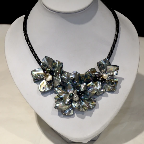 Черное перламутровое ожерелье с цветком ракушки кожаной цепочкой|mother of pearl|mother