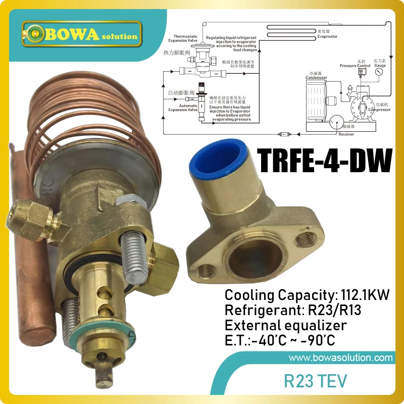 112KW take-apart R23 mechanic expansion valve matches 95m3/h freezer compressors, such as GEA BOCK HG6/1080-4 or Frascold V2593Y
112KW take-apart R23 mechanic expansion valve matches 95m3/h freezer compressors, such as GEA BOCK HG6/1080-4 or Frascold V2593Y