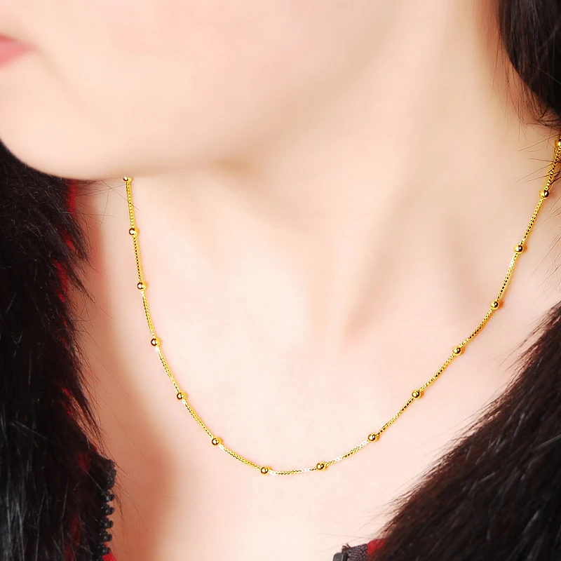 OL Style Real Yellow Gold Color Beads Box Chain Necklace for Women High Quality Jewelry for Bridal Collar Bijoux
OL Style Real Yellow Gold Color Beads Box Chain Necklace for Women High Quality Jewelry for Bridal Collar Bijoux
