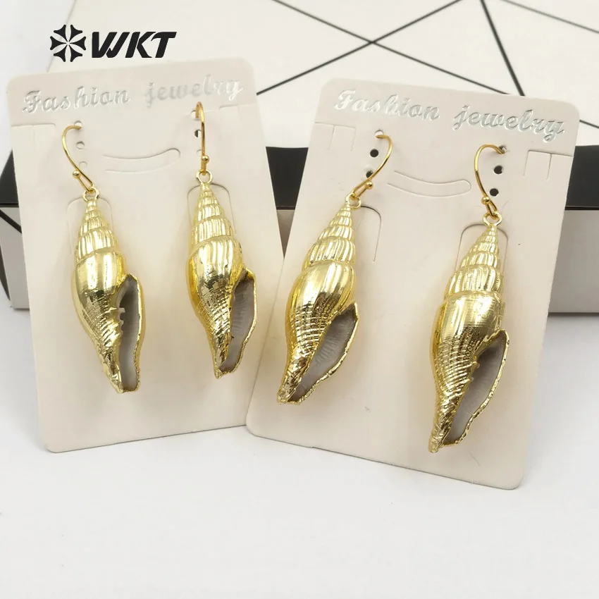 WT-E376 Wholesale natural sea snail Earring with gold electroplate Shell earring With Gold plating long trumpet shell for women
WT-E376 Wholesale natural sea snail Earring with gold electroplate Shell earring With Gold plating long trumpet shell for women