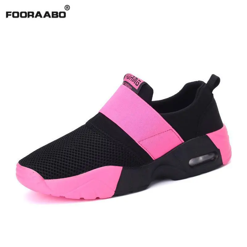 Дизайнерские корейские черные и розовые кроссовки на платформе женская обувь лето 2018 дышащая сетка