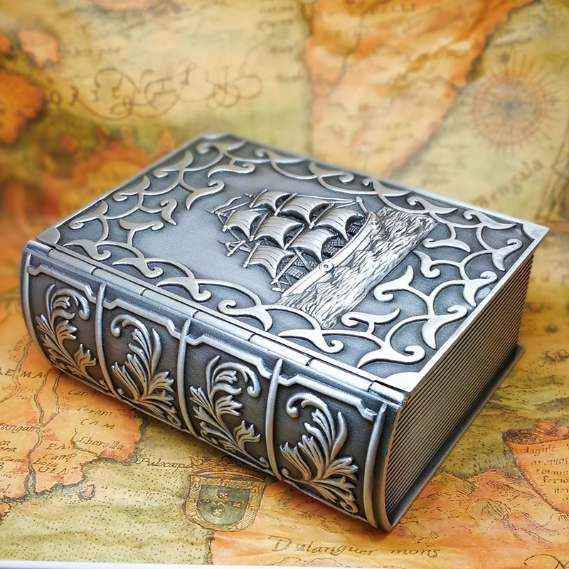 Big Size Vinatge Jewelry Box Book Design with Flower / Caribbean Boat Carved Metal Trinket Alloy Case Carrying Box
Big Size Vinatge Jewelry Box Book Design with Flower / Caribbean Boat Carved Metal Trinket Alloy Case Carrying Box