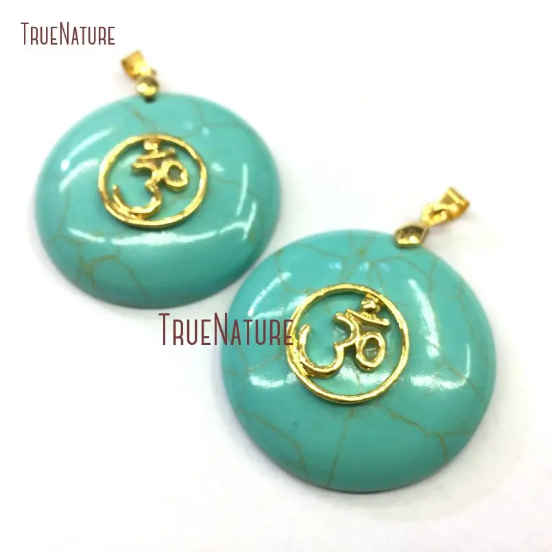 Mantra Jewelry Findings Pure Gold Color Finish Round Man Made Turquoises Pendant With Gold Om Charm In 40 mm PM10419
Mantra Jewelry Findings Pure Gold Color Finish Round Man Made Turquoises Pendant With Gold Om Charm In 40 mm PM10419
