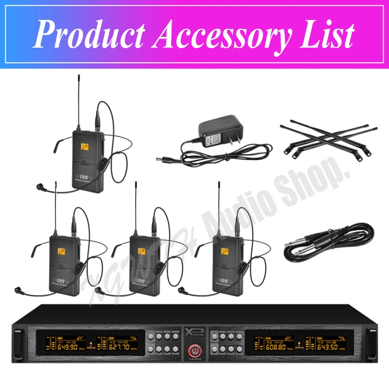 Pro UHF Wireless Microphone System 4 Channel 4 Head Wearing Headset Condenser Cordless Microphone Mic Headset With Receiver
Pro UHF Wireless Microphone System 4 Channel 4 Head Wearing Headset Condenser Cordless Microphone Mic Headset With Receiver