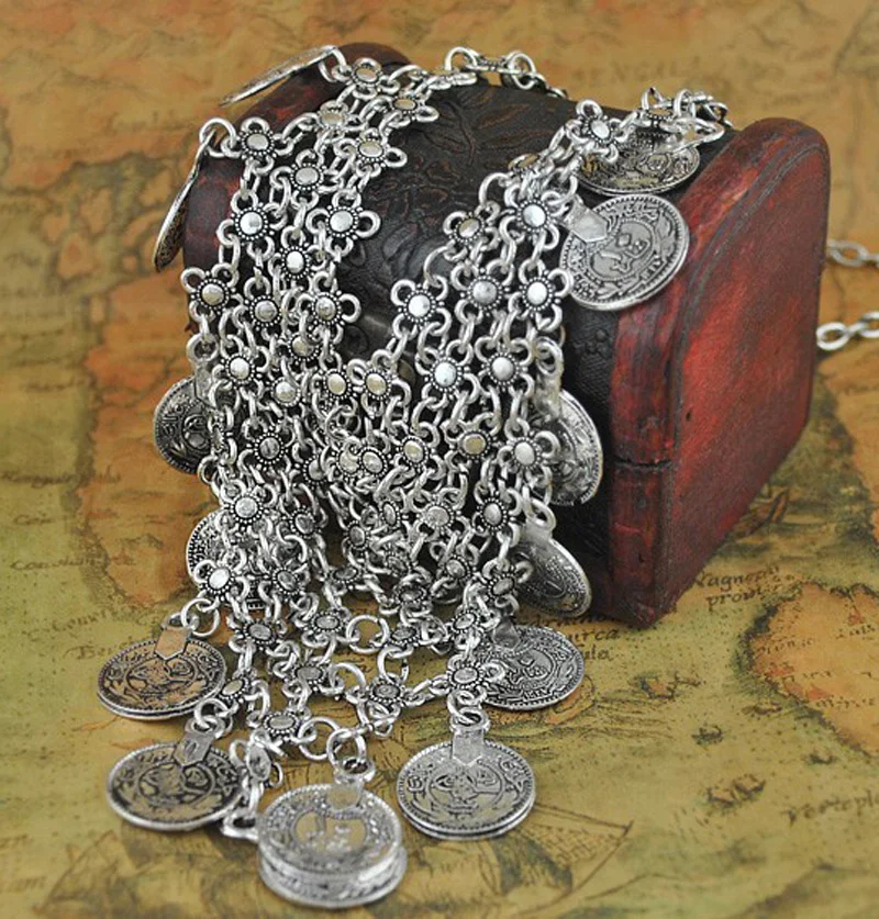 AntiqueTibetan Bohemian Style Gypsy Flower Metal Carving Coin Long Tassel Bib Statement Necklace
AntiqueTibetan Bohemian Style Gypsy Flower Metal Carving Coin Long Tassel Bib Statement Necklace