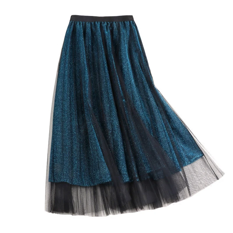 2018 Spring Summer Metallic Long Mesh Skirts Elastic Waist Pleated Silver Line Tulle Calf Long Skirt
2018 Spring Summer Metallic Long Mesh Skirts Elastic Waist Pleated Silver Line Tulle Calf Long Skirt