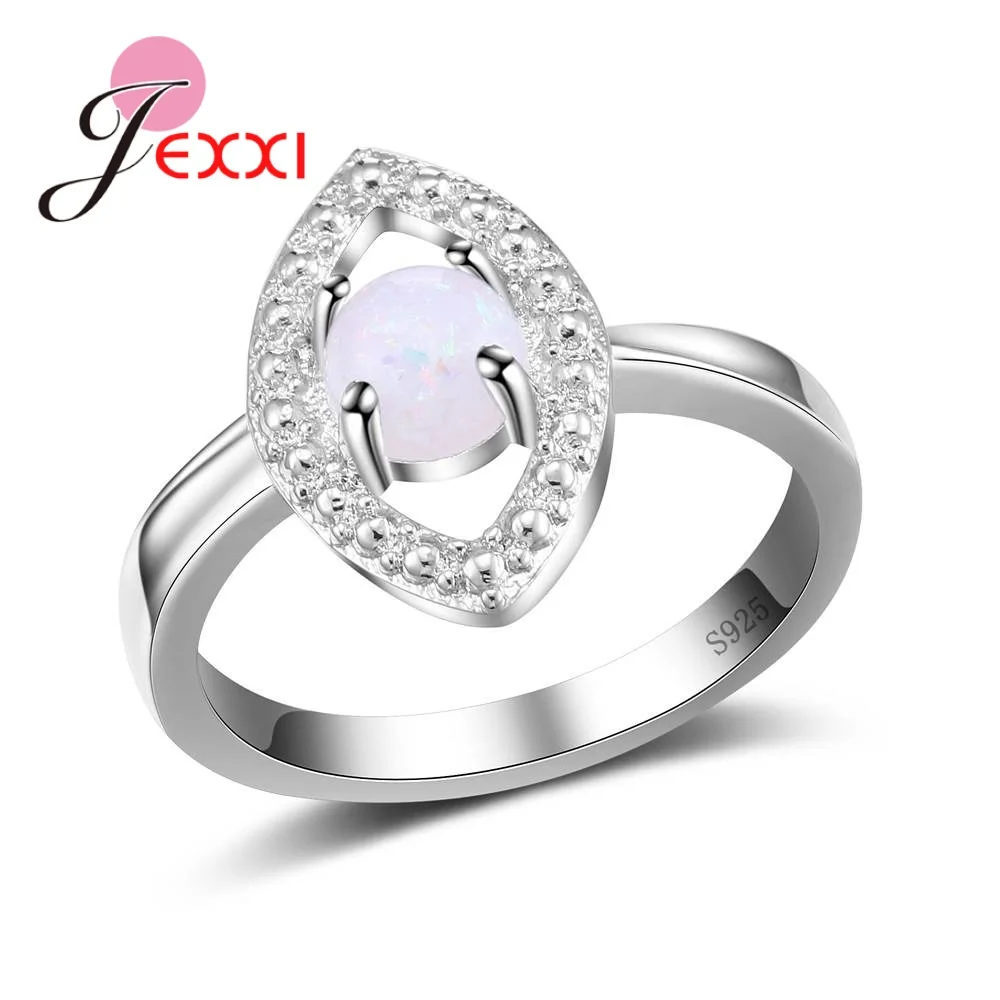 

925 Sterling Silver Filled Small Round Birthstone White Fire Opal Rings For Women Men Hollow Design Lover Gifts