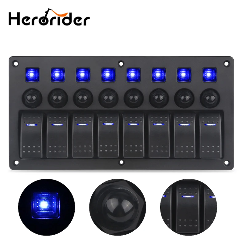 8 Gang Switch Panel 12V/24V Car Auto Boat Marine Yacht Waterproof Blue Led Light ON/OFF Rocker Switch Panel Circuit Breaker
8 Gang Switch Panel 12V/24V Car Auto Boat Marine Yacht Waterproof Blue Led Light ON/OFF Rocker Switch Panel Circuit Breaker