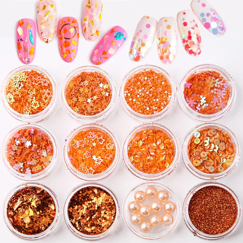 12 Pcs Orange Series Mix Snowflake Heart Star Nail Sequins Shining Nail Glitter Powder Rhinestone Tips Nail Art Decoration
12 Pcs Orange Series Mix Snowflake Heart Star Nail Sequins Shining Nail Glitter Powder Rhinestone Tips Nail Art Decoration