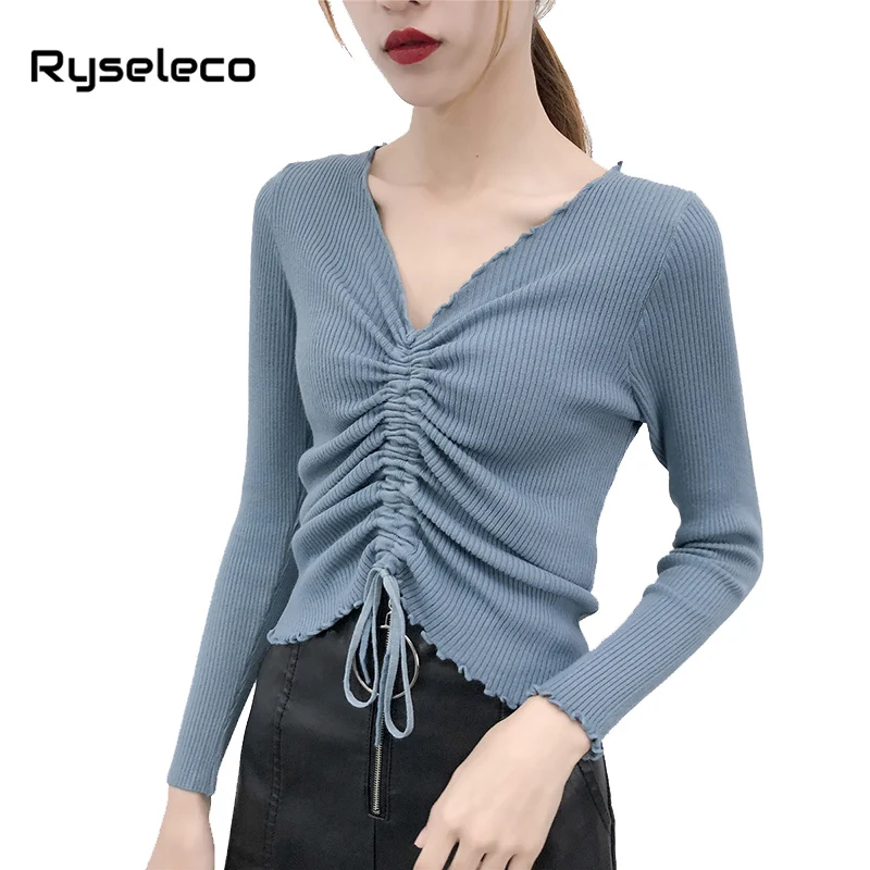 2018 Autumn Basic Thin Lace Up Novelty V-neck Pullovers Sweater Knitwear Fashion Women Long Sleeve Pullovers Female knitted Tops
2018 Autumn Basic Thin Lace Up Novelty V-neck Pullovers Sweater Knitwear Fashion Women Long Sleeve Pullovers Female knitted Tops