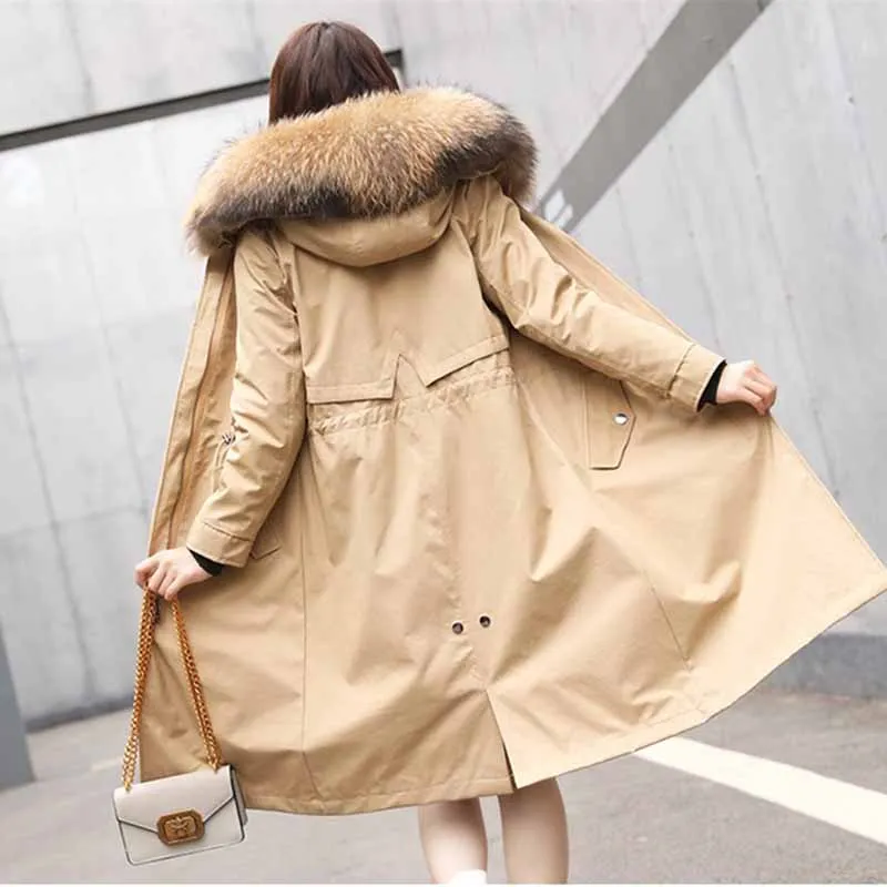 Женское пальто с подкладкой из кроличьей шерсти теплая Длинная Верхняя одежда