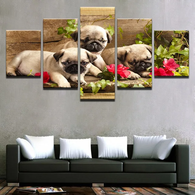 5 Piece Cute Pug Puppies Flower HD Home Decor Printed Pictures Painting Wall Art Modular
5 Piece Cute Pug Puppies Flower HD Home Decor Printed Pictures Painting Wall Art Modular
