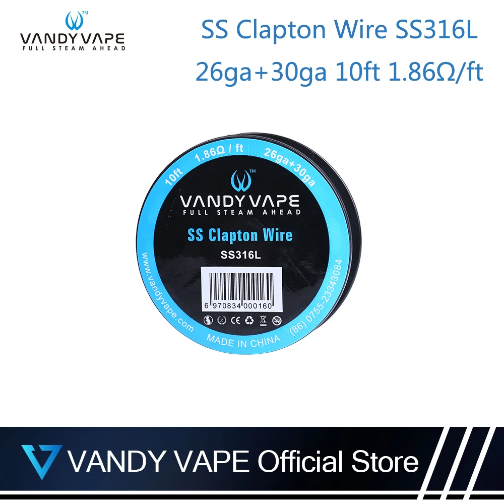 Оригинальный Vandy vape SS Clapton SS316L провод 10 футов 1 86 Ом 26ga + 30ga для электронной сигареты