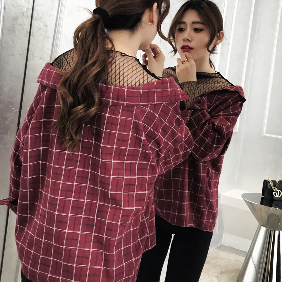 Korean Version Sexy Off Shoulder Plaid Blouse Women's Vintage Long Sleeve Shirt Lady Net Shirt Fashion Women Tops Clothing
Korean Version Sexy Off Shoulder Plaid Blouse Women's Vintage Long Sleeve Shirt Lady Net Shirt Fashion Women Tops Clothing