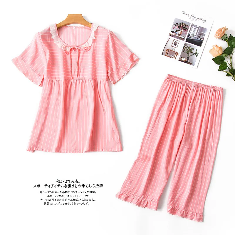 Women summer new pajamas ladies cotton short sleeve cropped trousers round neck pullover set thin pajama sets pajama set
Women summer new pajamas ladies cotton short sleeve cropped trousers round neck pullover set thin pajama sets pajama set