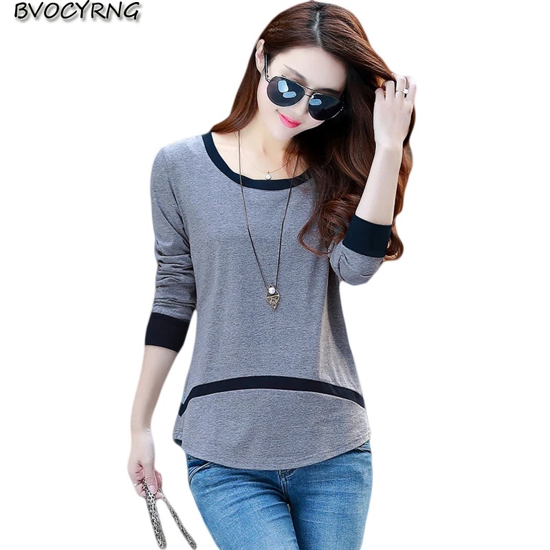 Spring Autumn 2018 New Wild Cotton Long-sleeved T-shirt Women's Fashion Loose Plus Size SplicingTops Thin Bottom Pullover A0204
Spring Autumn 2018 New Wild Cotton Long-sleeved T-shirt Women's Fashion Loose Plus Size SplicingTops Thin Bottom Pullover A0204