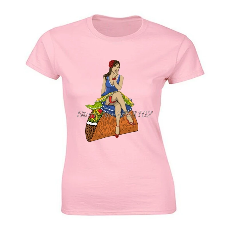 Женская футболка с рисунком из мультфильма Pinup Sit On A Taco Funky стильная для девочек