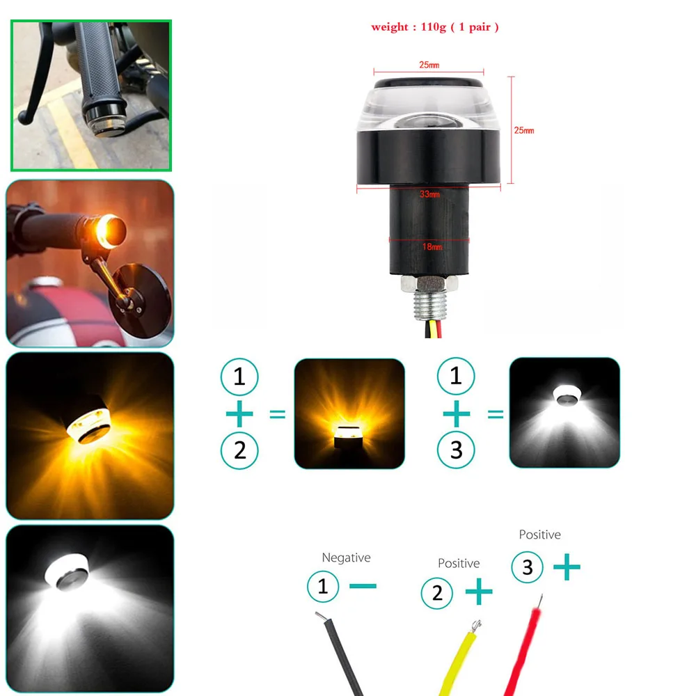 1 PAIR CNC Motorcycle Amber Handlebar LED Handle Bar End Indicator Grip Plug Turn Signal Light FOR 22mm
1 PAIR CNC Motorcycle Amber Handlebar LED Handle Bar End Indicator Grip Plug Turn Signal Light FOR 22mm
