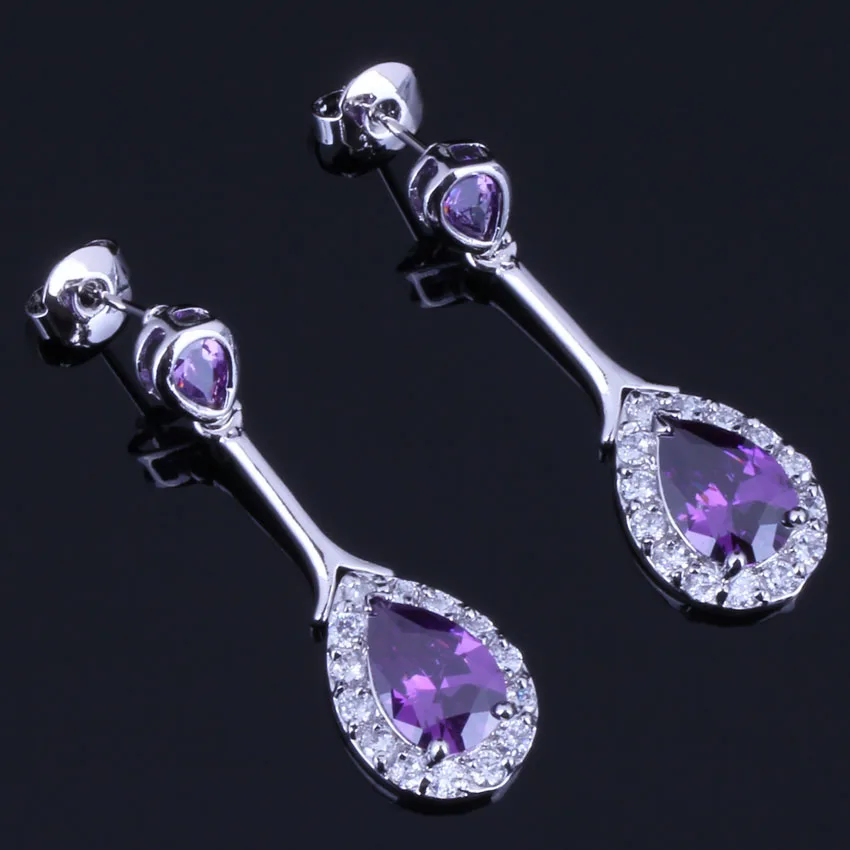 Gleaming Water Drop Purple Cubic Zirconia White CZ Silver Plated Drop Dangle Earrings V0722
Gleaming Water Drop Purple Cubic Zirconia White CZ Silver Plated Drop Dangle Earrings V0722