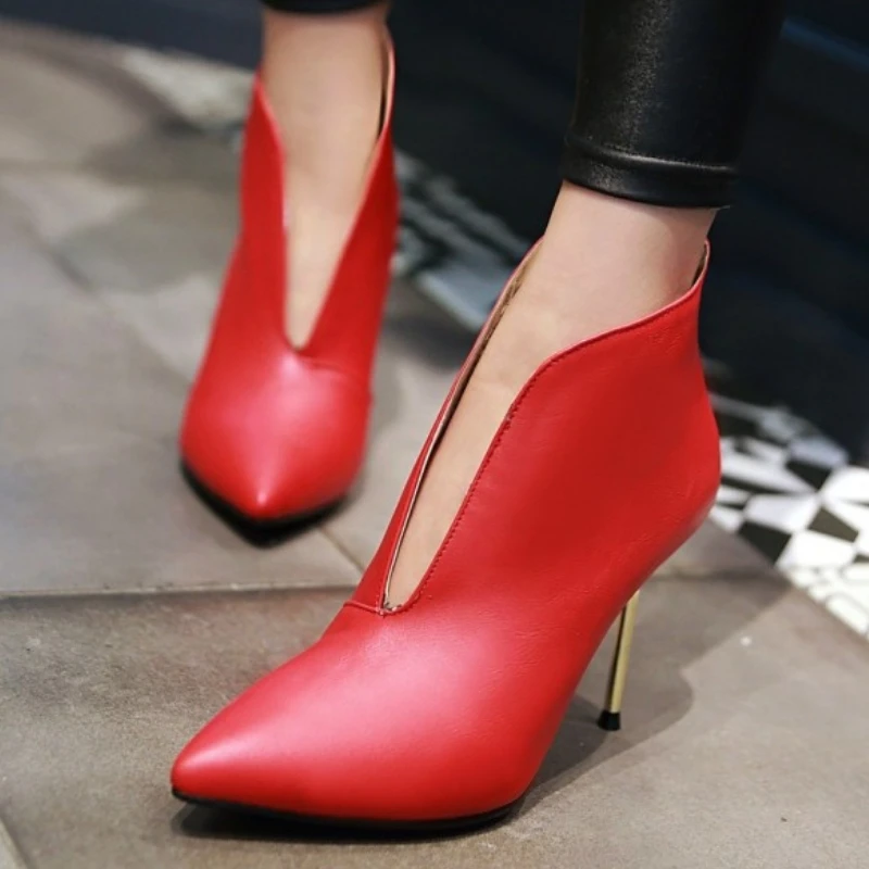FANYUAN 2019 Large Size 32-43 Pointed Toe Slip On Elegant Shoes Woman Boots Female Thin Heels Warm Winter Boots Woman Shoes