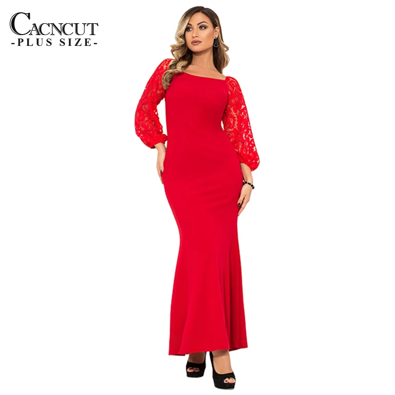CACNCUT 5XL 6XL размера плюс винтажное длинное платье Элегантное красное Макси 2019