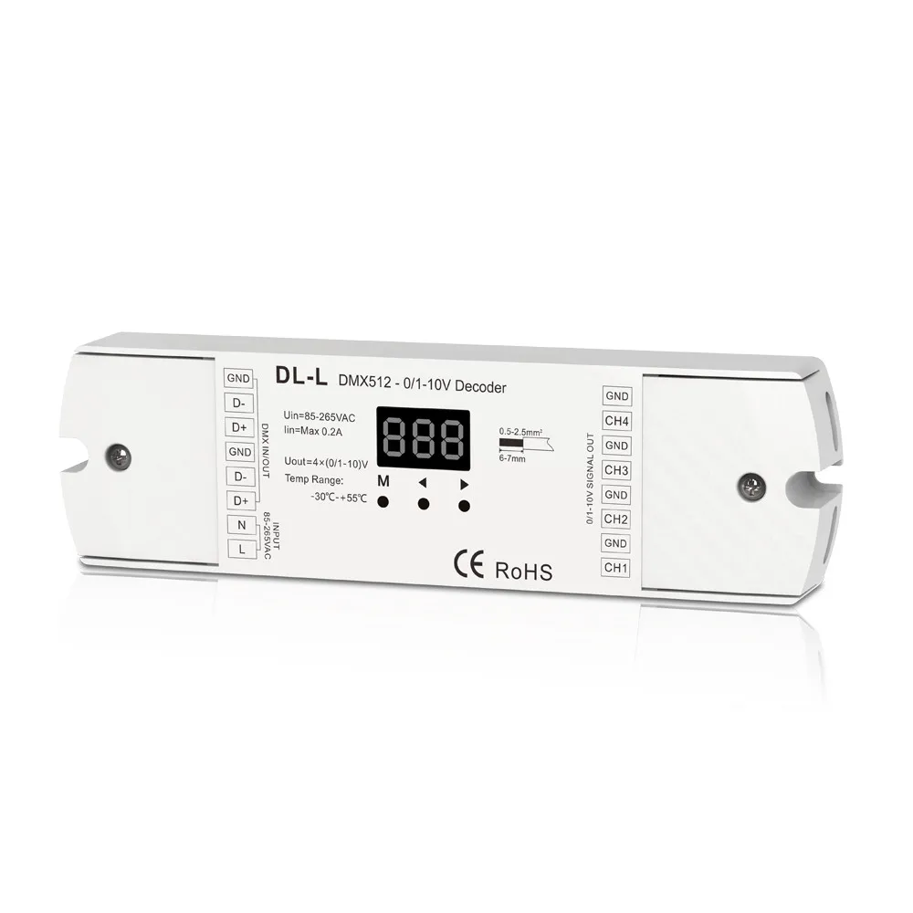 DMX512 to 4CH output 0-10V Decoder;DC5-24V input;DMX512 signal input; 0-10V signal output
DMX512 to 4CH output 0-10V Decoder;DC5-24V input;DMX512 signal input; 0-10V signal output
