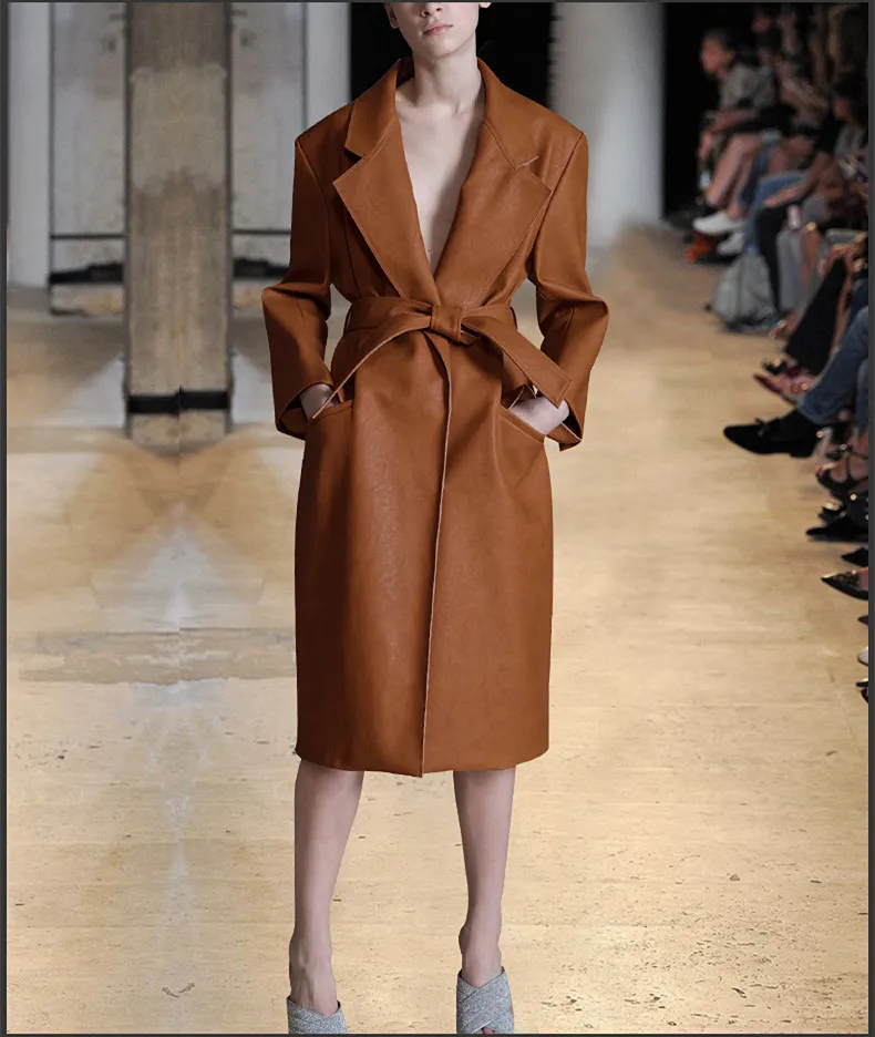 See Orange High Quality Antiquated Brown PU Belt Trench Coat Slim Notched Collar Long Trench Streetwear
See Orange High Quality Antiquated Brown PU Belt Trench Coat Slim Notched Collar Long Trench Streetwear