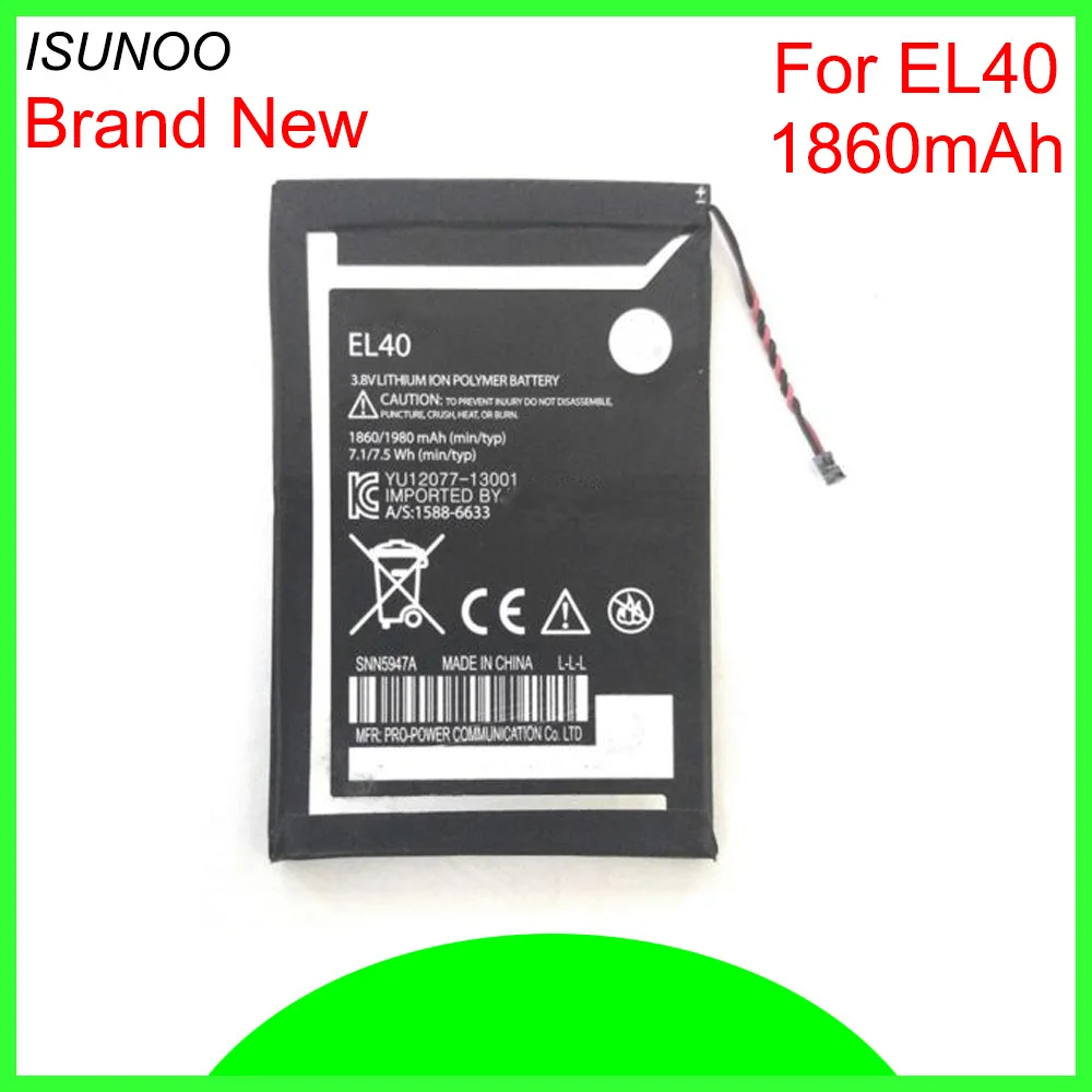ISUNOO 10pcs/lot 1860mAh EL40 Battery For Motorola Moto E XT1019 XT830C Xt1021 Battery
ISUNOO 10pcs/lot 1860mAh EL40 Battery For Motorola Moto E XT1019 XT830C Xt1021 Battery