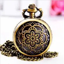 Fashion elegant Chrysanthemum pattern bronze antique quartz women Pocket watch necklace pendants clock Free shipping