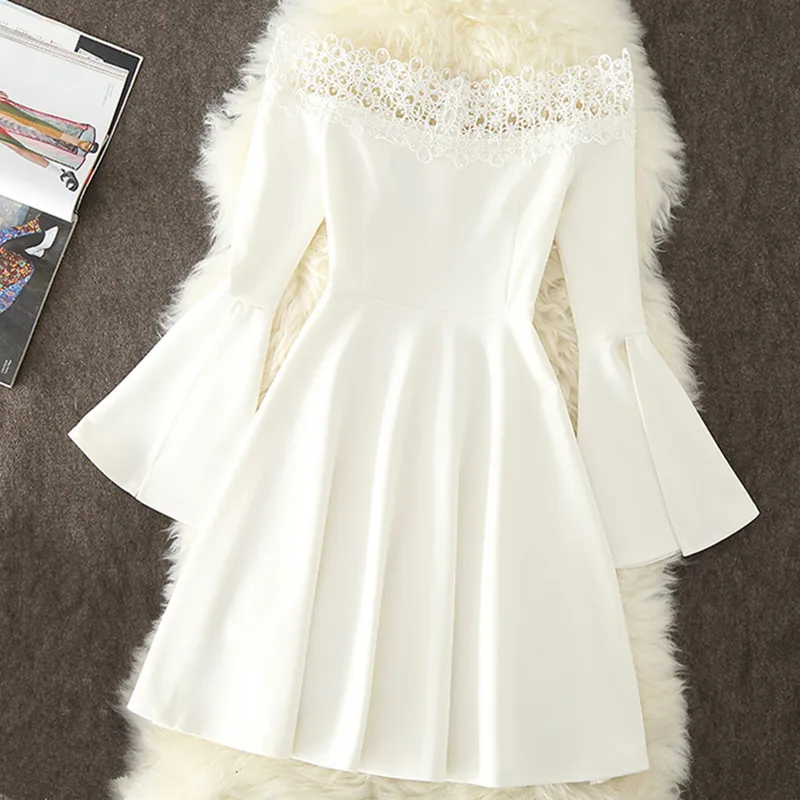Vestidos элегантное кружевное платье с вырезом лодочкой женское короткое тонкое