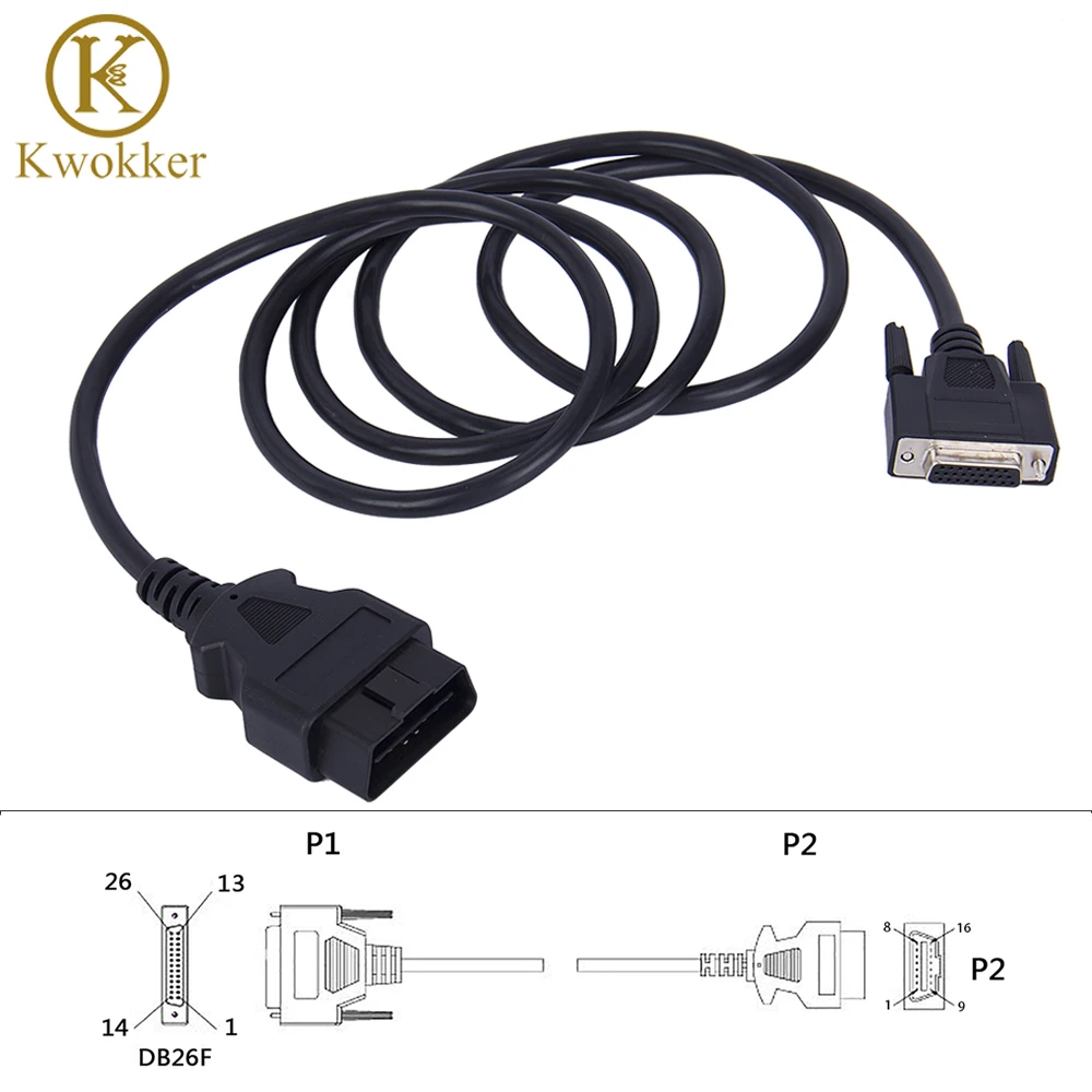 Автомобильный кабель удлинитель KWOKKER 180 см с 16 контактным штекером OBD2 На 26