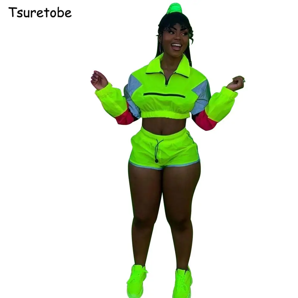 Tsuretobe Fashion Patchwork Two Piece Set Reflective Women Casual Tracksuit Long Sleeve Loose Zipper Crop Top And Shorts Set
Tsuretobe Fashion Patchwork Two Piece Set Reflective Women Casual Tracksuit Long Sleeve Loose Zipper Crop Top And Shorts Set