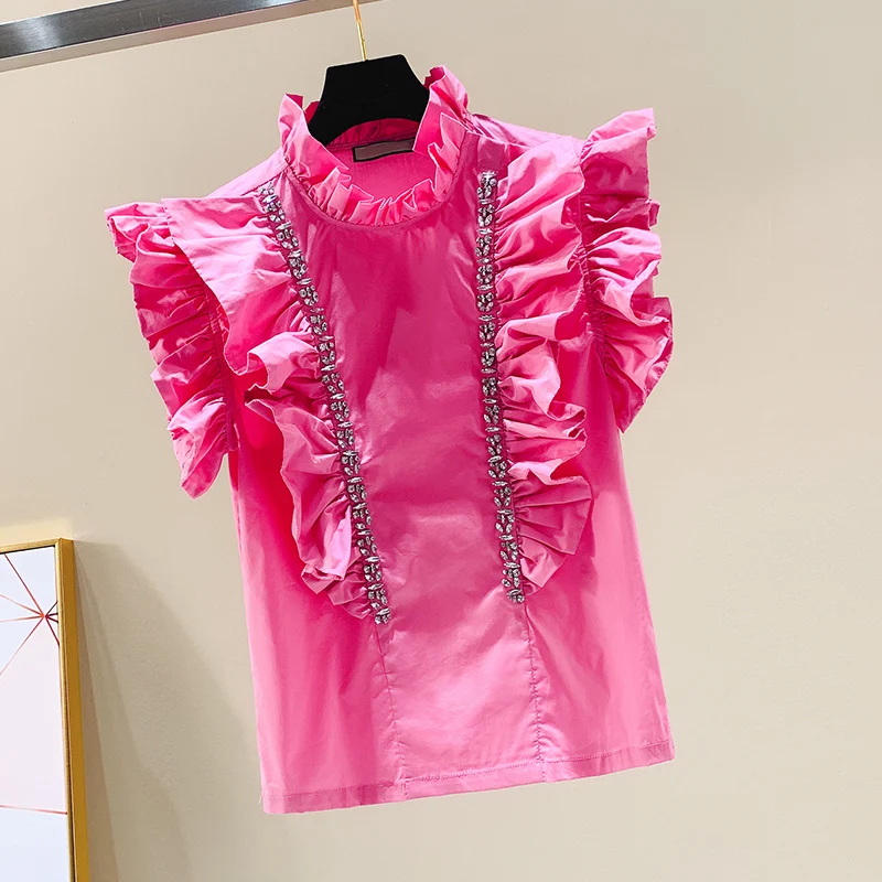 MUMUZI 2019 new sleeveless women beading tops pink ruffles blouse female sexy chiffon shirts stand collar elegant women tops
MUMUZI 2019 new sleeveless women beading tops pink ruffles blouse female sexy chiffon shirts stand collar elegant women tops
