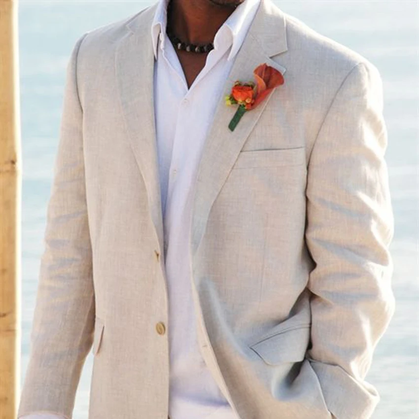 Светло-бежевые льняные костюмы мужские пляжные свадебные для мужчин на заказ