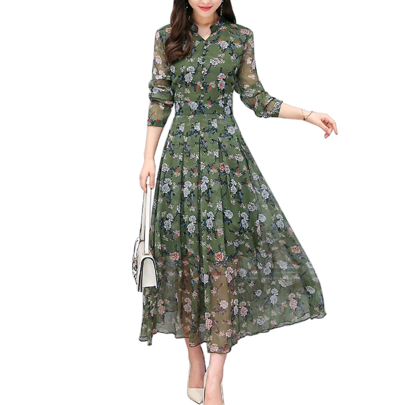 spring Autumn elegant Dress Chiffon Sweet Slim Women Dress Casual V Neck Long Sleeve Floral long Dress Vestidos Mujer
spring Autumn elegant Dress Chiffon Sweet Slim Women Dress Casual V Neck Long Sleeve Floral long Dress Vestidos Mujer