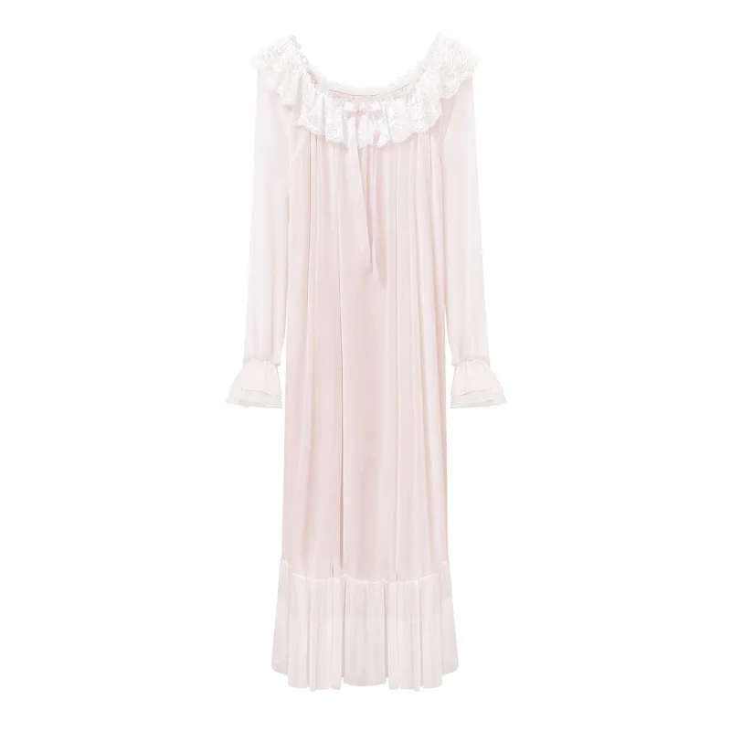 Luxury Sleepwear Women Autumn Home Wear Elegant Nightgown Vintage Lace O-Neck Long Sleeve Mid-Calf Length White Pink Night Dress
Luxury Sleepwear Women Autumn Home Wear Elegant Nightgown Vintage Lace O-Neck Long Sleeve Mid-Calf Length White Pink Night Dress
