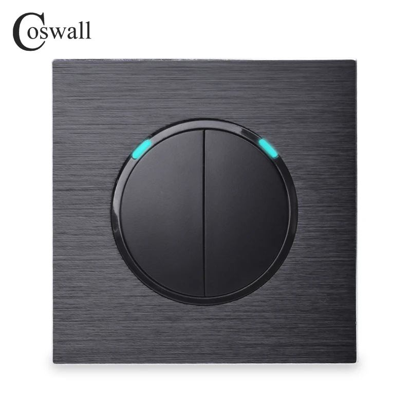 Coswall 2 Gang 1 Way Random Click On / Off Wall Light Switch With LED Indicator Black / Silver Grey Aluminum Metal Panel R12-02
Coswall 2 Gang 1 Way Random Click On / Off Wall Light Switch With LED Indicator Black / Silver Grey Aluminum Metal Panel R12-02