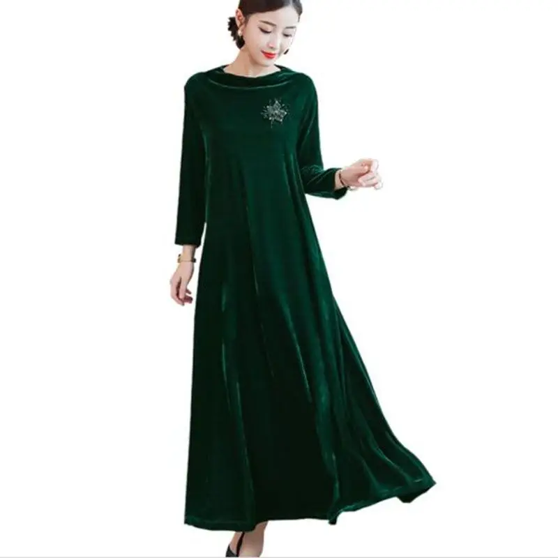 Fashion 2018 Women Dress Autumn Winter Elegant Green Gold Velvet Dress Long Sleeve Semi-high Collar Long Dress Plus Size 3XL
Fashion 2018 Women Dress Autumn Winter Elegant Green Gold Velvet Dress Long Sleeve Semi-high Collar Long Dress Plus Size 3XL