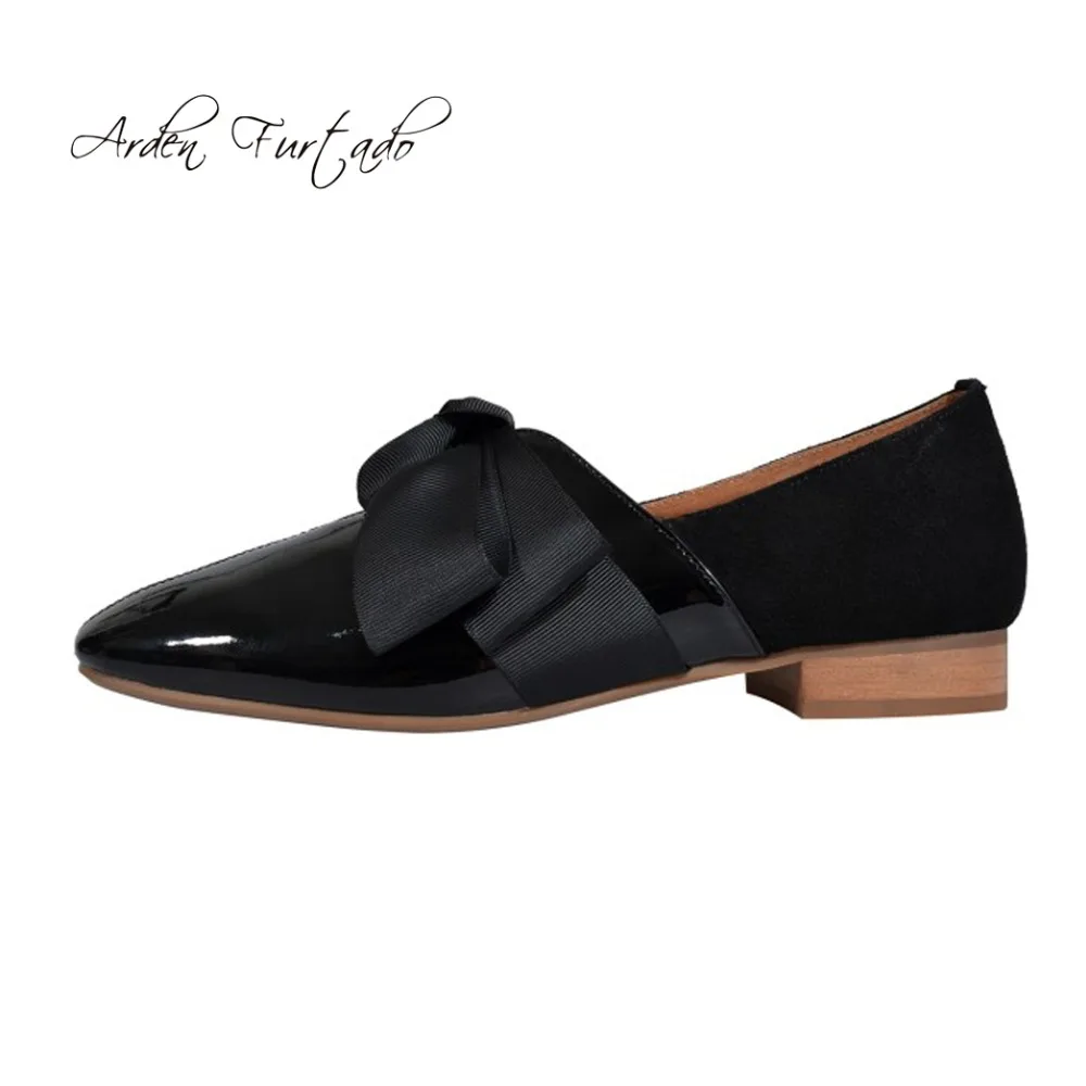 Fashion women's shoes 2019 spring slip-on butterfly-knot genuine leather pink grey bow tie loafers europeam casual brogue flats | Обувь