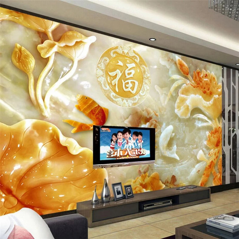 

beibehang Custom wallpaper for walls 3 d jade carving rich fresco TV background wallpaper mural papel de parede 3d papier peint