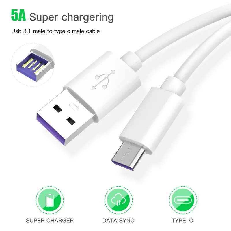 5A Supercharge кабель с разъемом USB Type-C для Huawei P20 Lite P30 Pro P10 Honor 10 20 Mate Быстрая быстрая