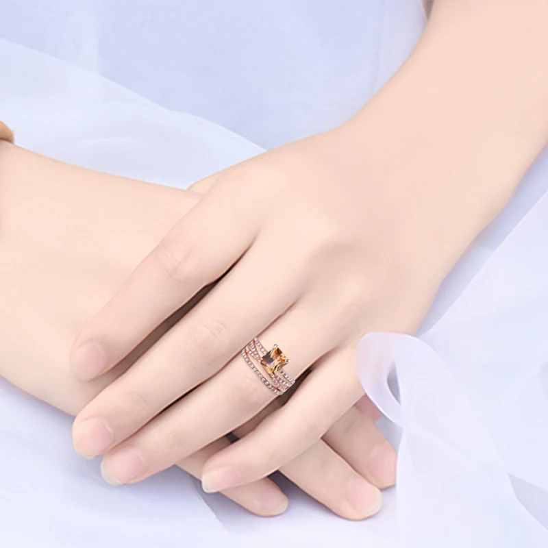 1 PC Women Rose Gold Natural Morganite Ring Multi-layer Anniversary Gift Engagement Bridal Wedding Jewelry Rings Set Dropship | Украшения и