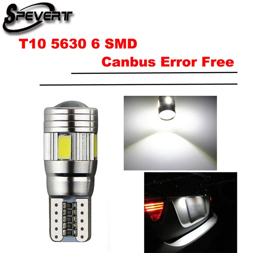 Сверхъяркая HID белая лампа SPEVERT T10 W5W 194 6SMD 5630 светодиодсветодиодный широкая 6