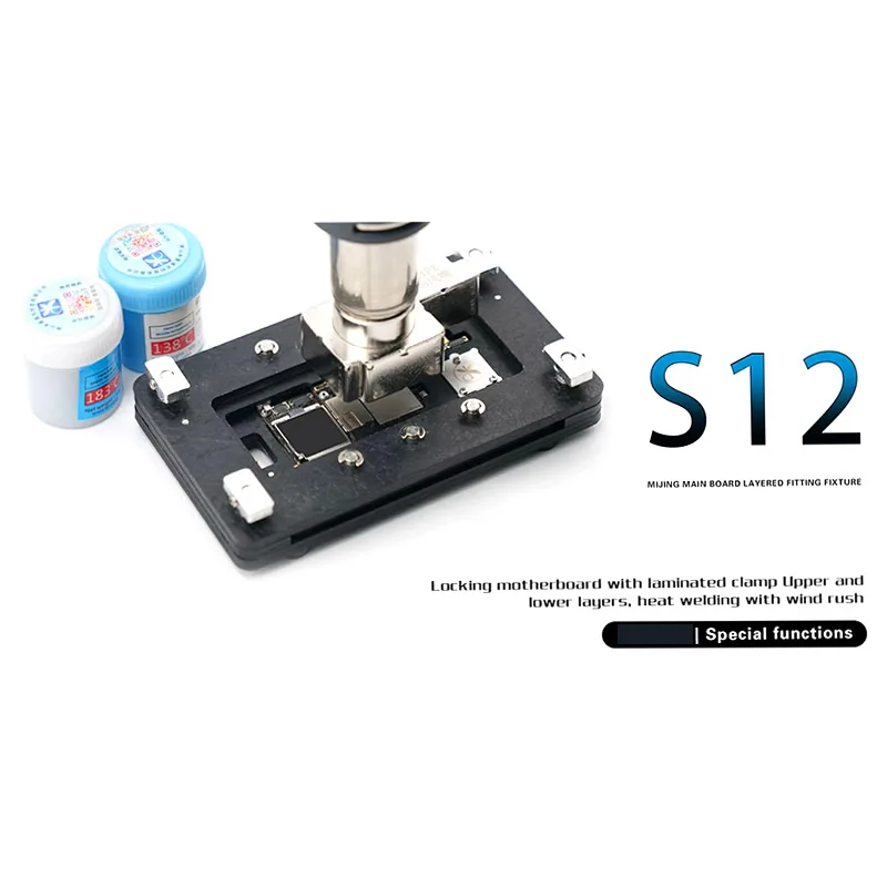 MJ S12 for iPhone X XS MAX Motherboard Positioning Rework Fixture PCB Locking BGA Soldering Platform Reballing Kist Set
MJ S12 for iPhone X XS MAX Motherboard Positioning Rework Fixture PCB Locking BGA Soldering Platform Reballing Kist Set